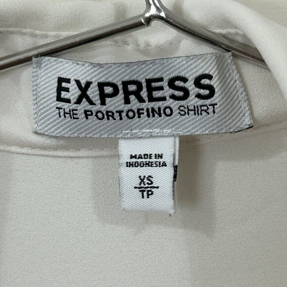 EXPRESS The Portofino Shirt Blouse XS TP Ivory Black Piping V-Neck Button Up Top - Picture 3 of 10